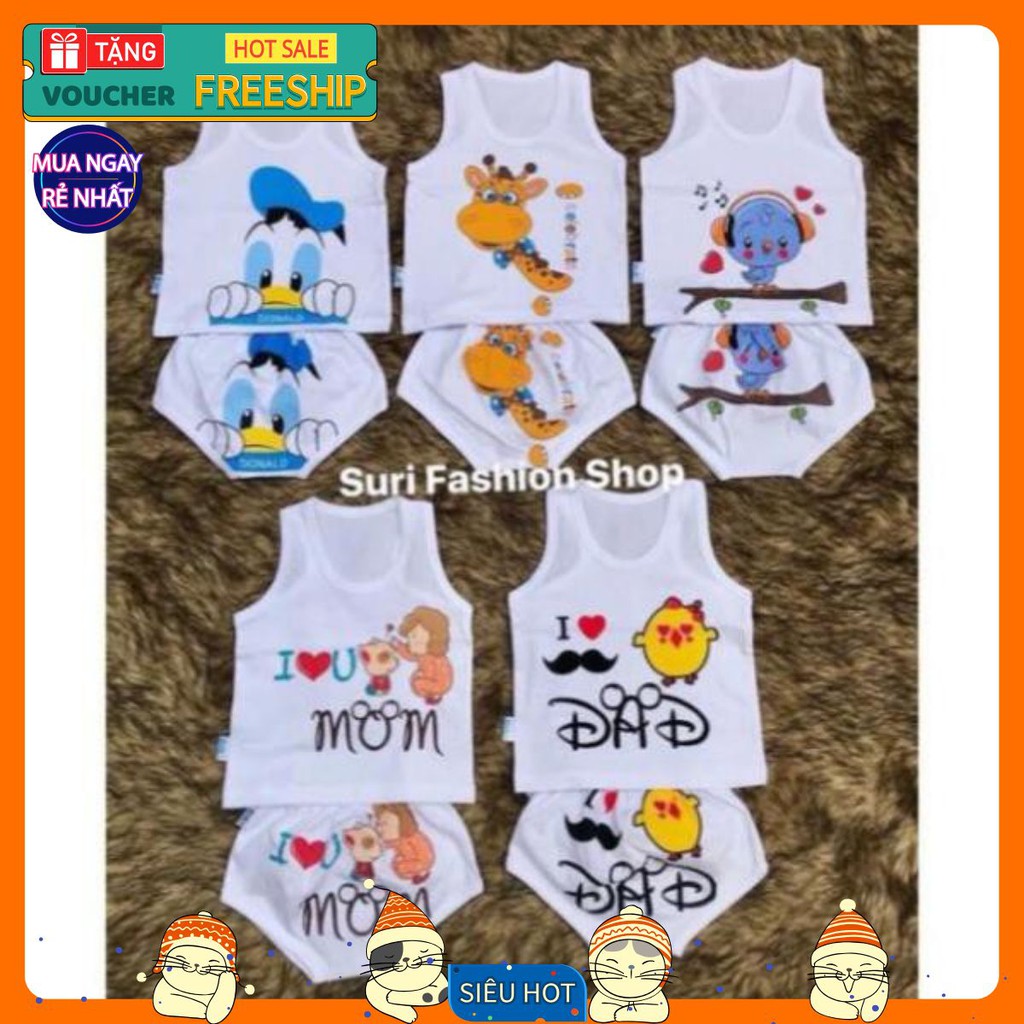 [𝑯𝒂̀𝒏𝒈 𝑪𝒉𝒖𝒂̂̉𝒏 𝑳𝒐𝒂̣𝒊 1] Sét 5 Bộ Cotton Chíp Trắng Hình Con Vật Cho Bé Từ 5-15kg - Quần Áo Bé Sơ Sinh