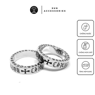 Nhẫn titan hoạ tiết Chrome heart bản dày + chữ - Mẫu N-37 - SUN ACCESSORIES
