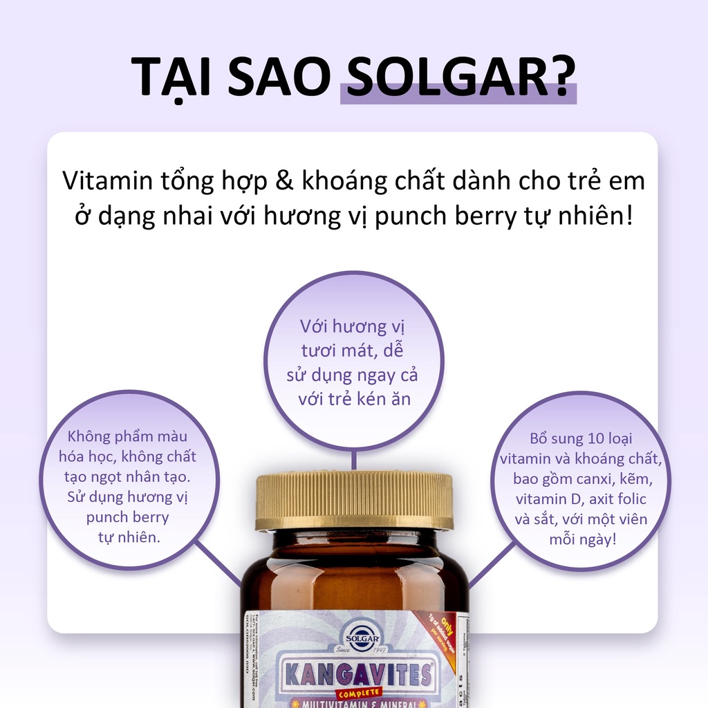 Viên Uống Bổ Sung Vitamin Và Khoáng Chất Kangavites Complete Solgar - Giúp Tăng Cường Sức Khỏe, Bảo Vệ Cơ Thể [Hộp 120 V