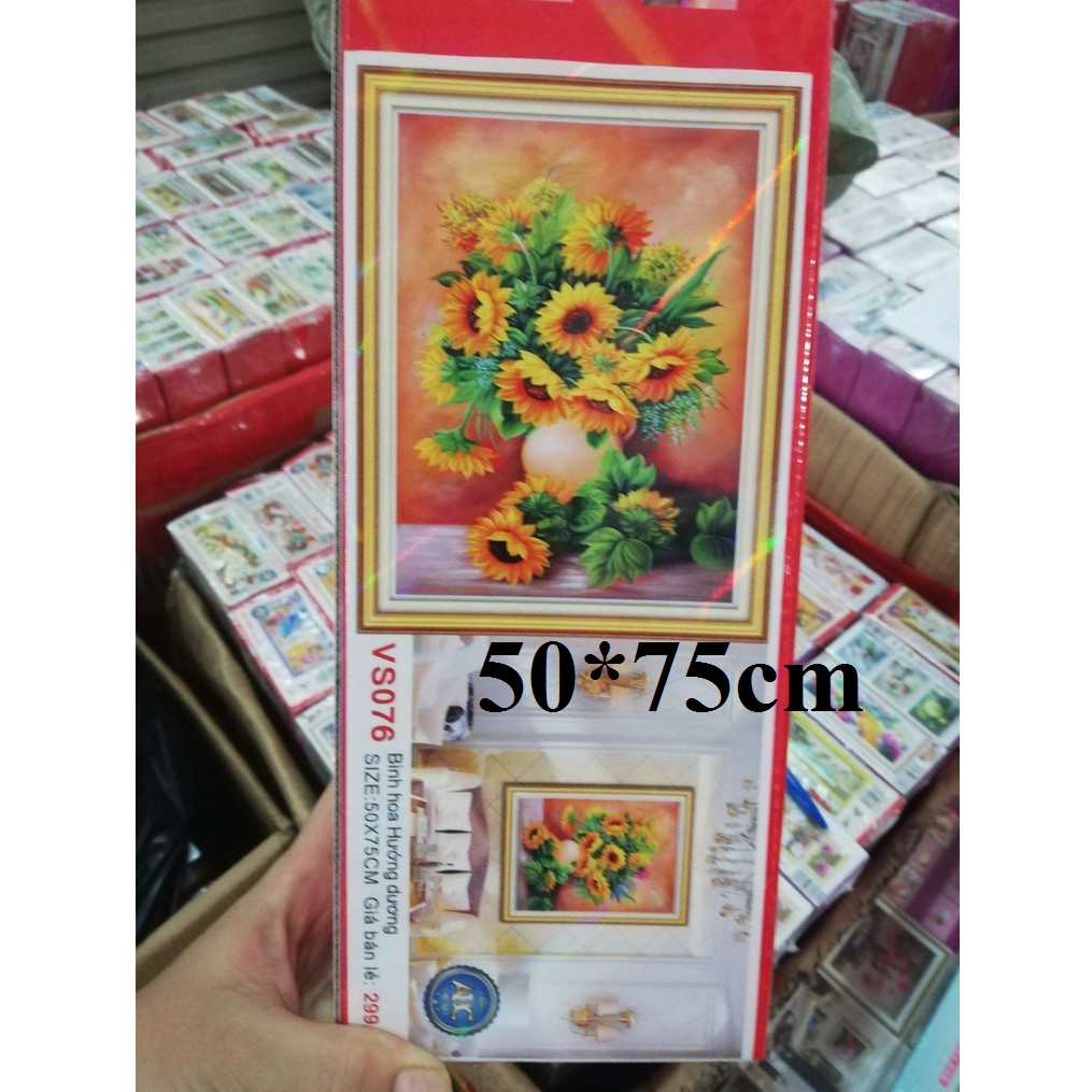 Tranh đính đá giá sỉ   Bình hoa Hướng dương  VS076  50*75cm