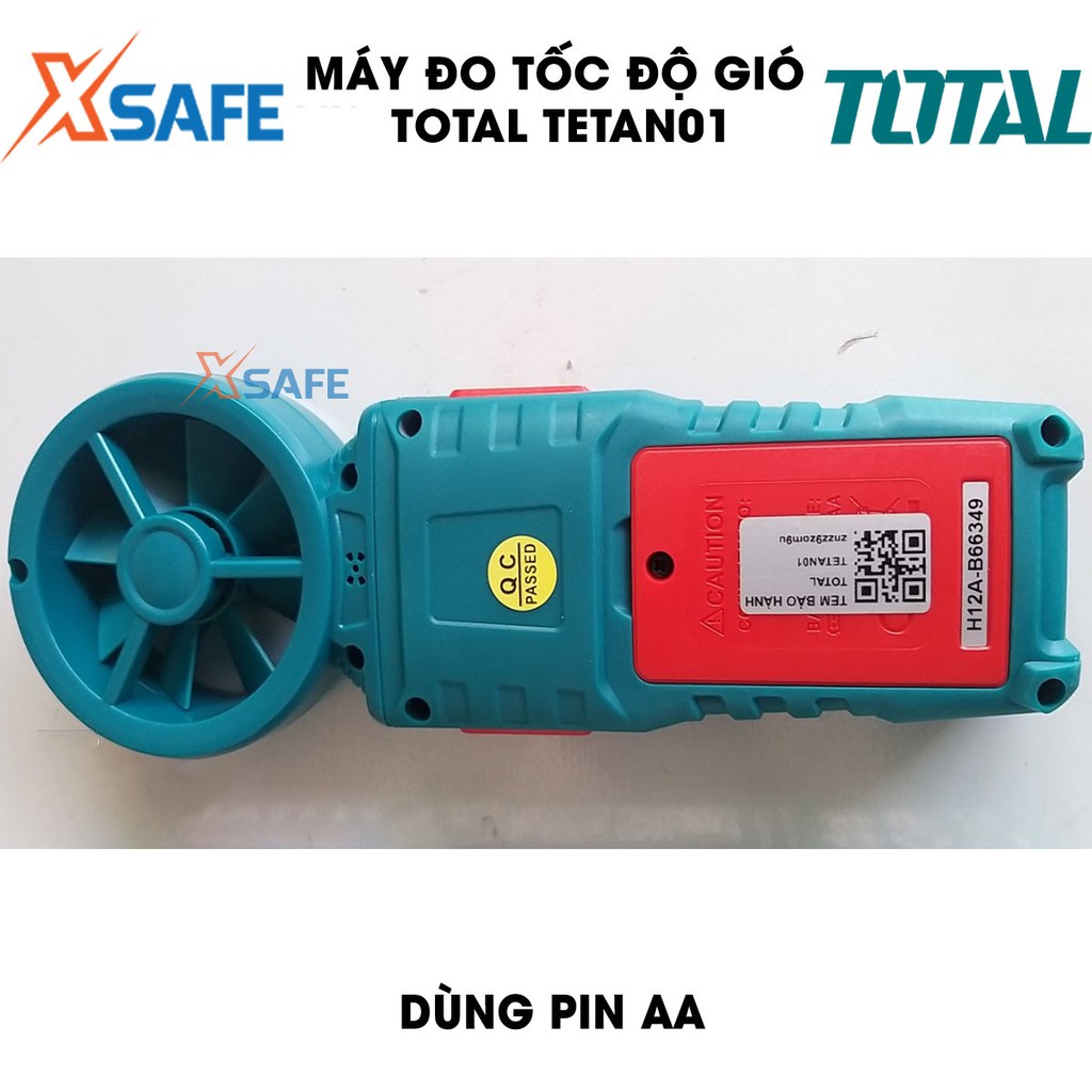 Máy đo tốc độ gió kỹ thuật số TOTAL TETAN01 Thiết bị đo tốc độ gió cầm tay có đèn nền, thông báo khi mức pin thấp