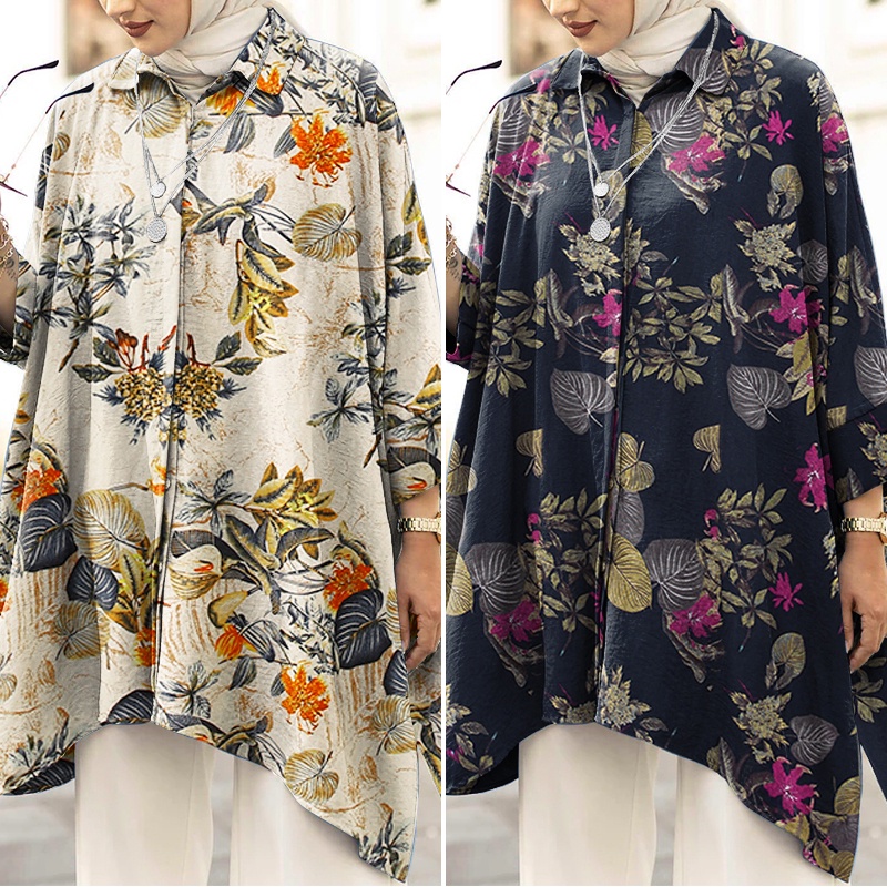 Zanzea Áo Kiểu Hồi Giáo Tay Dài In Hoa Cho Nữ