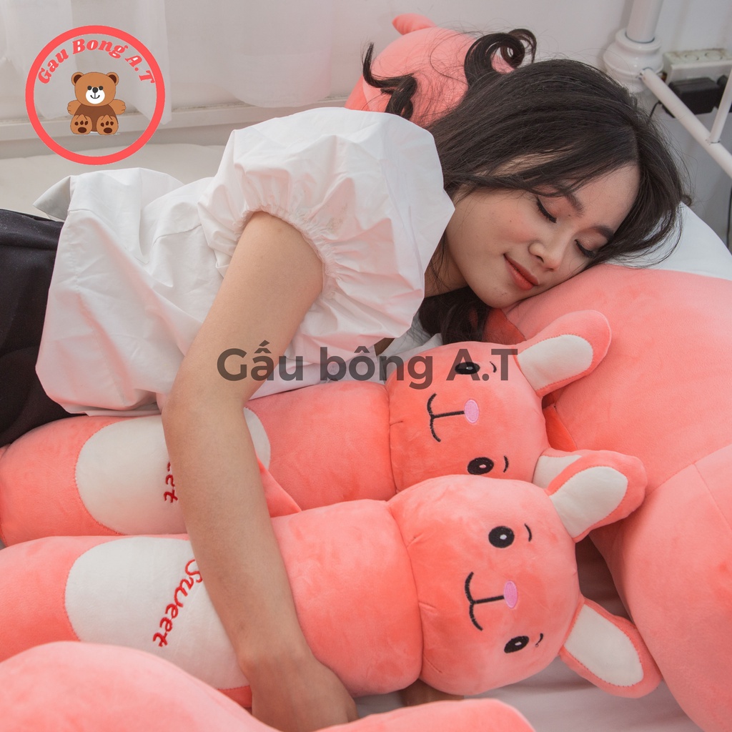 Gấu bông GỐI ÔM THỎ, gối ôm cho bé hình thú ngộ nghĩnh vải nhung mềm mịn size 50cm-1m2, quà tặng cho bé Hot Trend