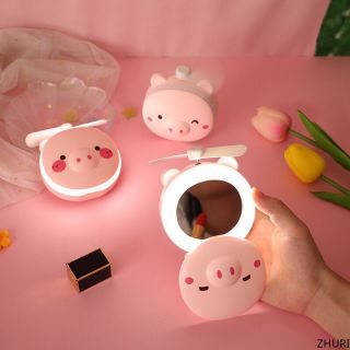 Quạt mini cầm tay hình con heo ( Kèm Gương và Quạt)