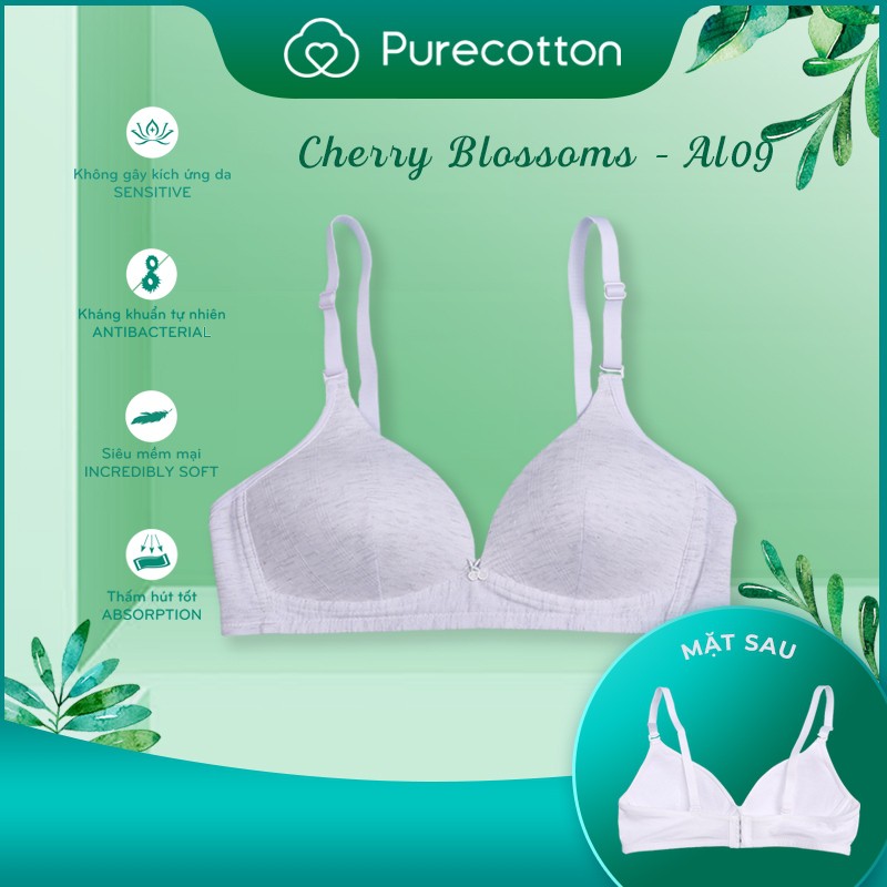 Áo lót không gọng Purecotton cho bé gái chất liệu cotton cao cấp kiểu dáng cài sau có đệm mỏng PC019