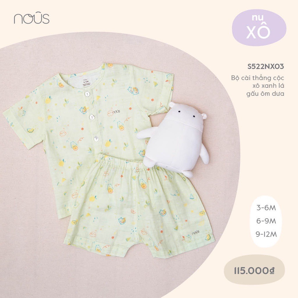 Bộ cài thẳng Nu xô nhiều họa tiết - Size 3M đến 12M