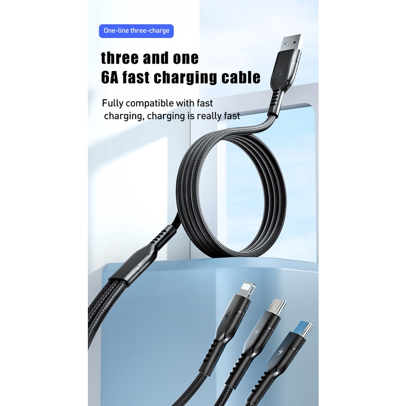 Dây Cáp Sạc Nhanh 6A 66W 3 Trong 1 6A Cho Micro Usb/Type C