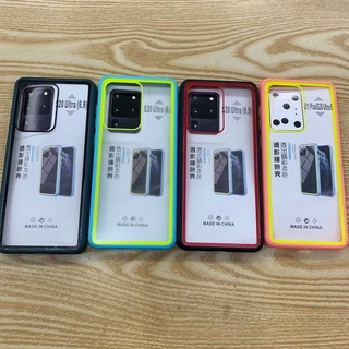 Ốp Samsung S20 ultra viền dẻo màu,lưng cứng trong suốt,viền màu camera.