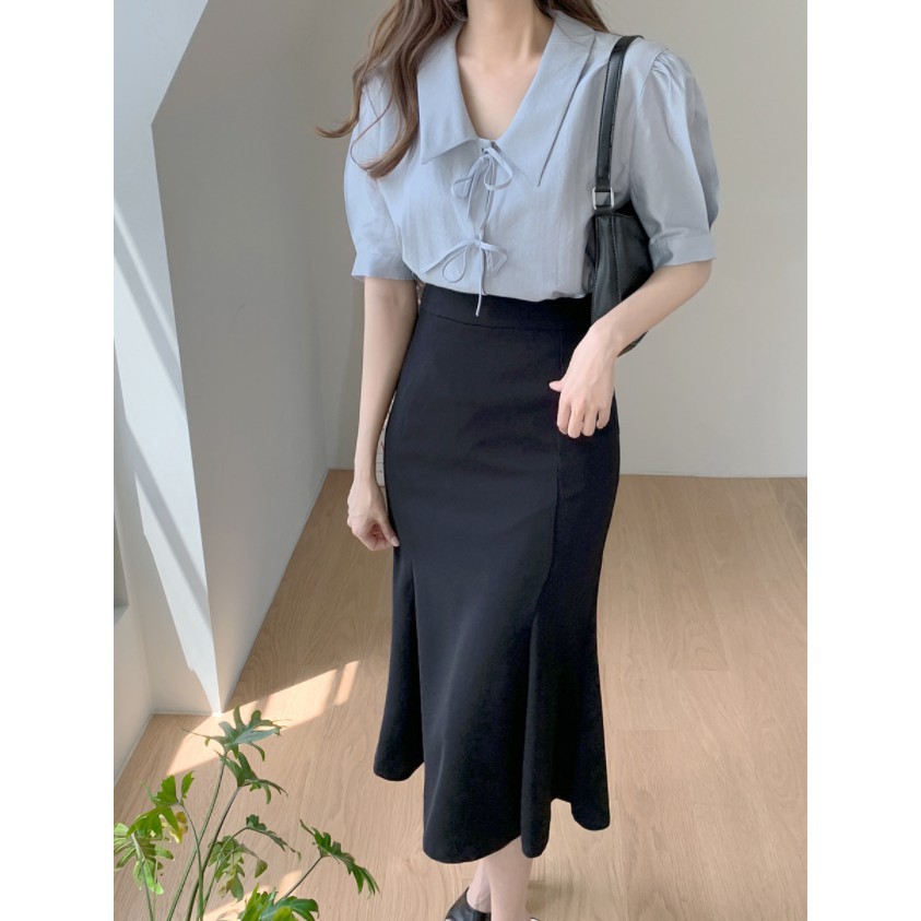 Áo sơ mi tay phồng cột dây phong cách Hàn Quốc dễ thương cho nữ 44028