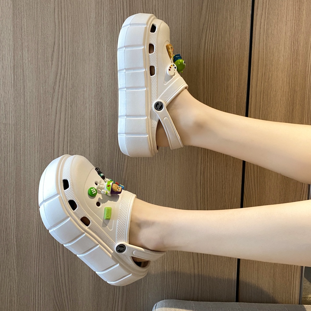 Dép ulzzang độn đế Cross nữ đế 6cm siêu nhẹ kèm Sticker dễ thương - dép bánh mì, Dép cross ,dép sục nữ nam duet hàn quốc