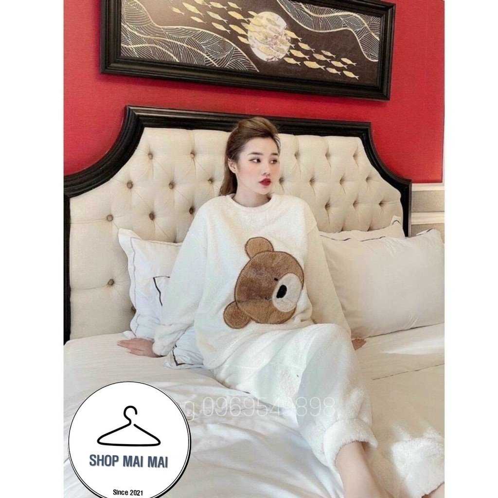 Bộ Quần Áo Ngủ Nữ Gấu Lông 2 Mặt Dễ Thương Mặc Mùa Đông Siêu Ấm Áp | BigBuy360 - bigbuy360.vn