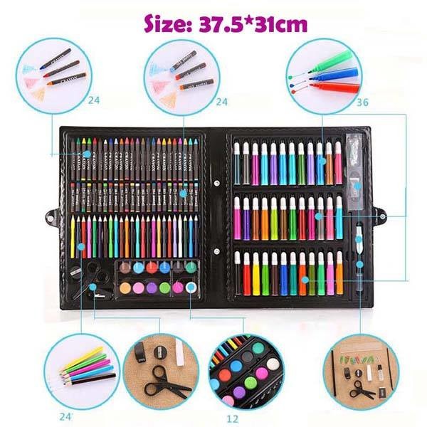 Bộ 150 Bút Màu Tập Tô Cho Trẻ - Bộ Tô Màu Sáng - Có bút chì màu, màu sáp, màu nước, cọ, tẩy và nhiều dụng cụ vẽ khác