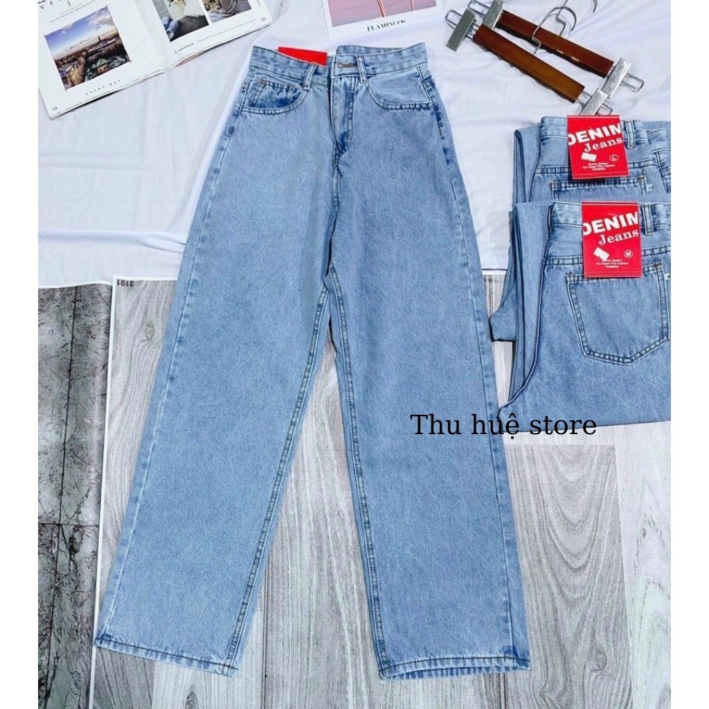 Quần Jean Ống Rộng SIMPLE JEAN Unisex-Chất Liệu Jean Không Giãn,Màu Xanh Nhạt