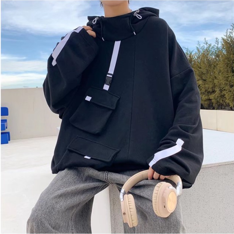 Áo khoác hoodie dáng rộng có nhiều túi đựng tay dài phong cách mùa thu cho nam nữ