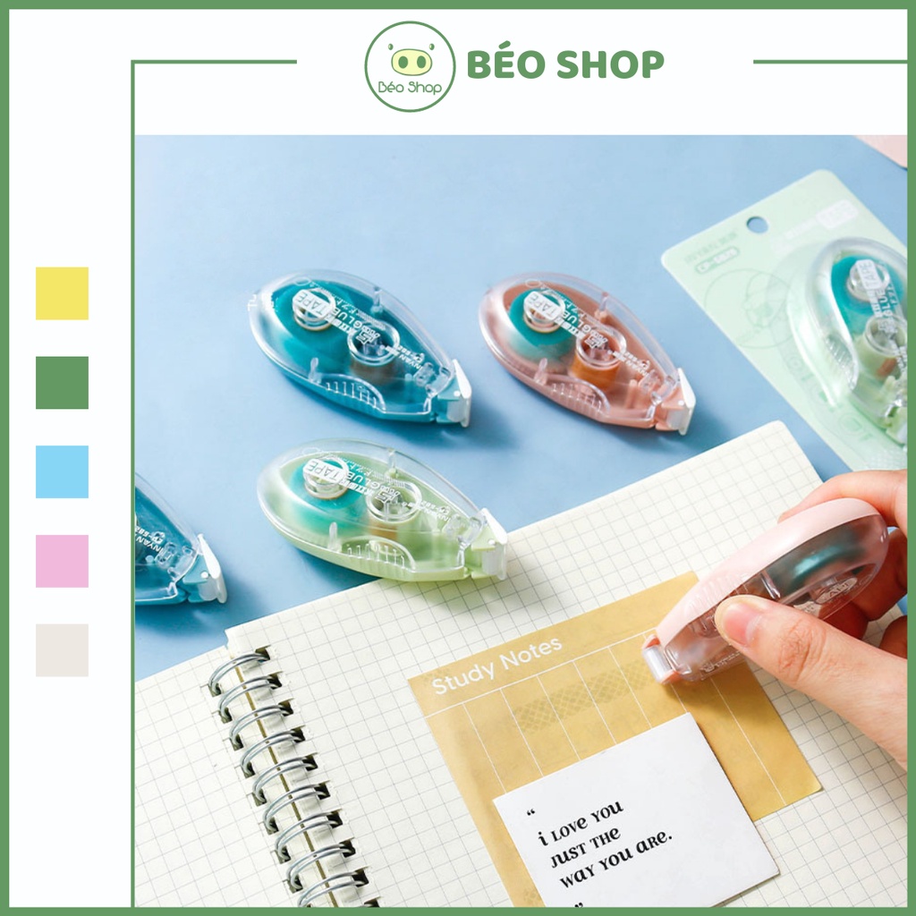 Cuộn băng keo 2 mặt 6M dạng bút xóa kéo Béo shop siêu dính dùng dán sổ giấy bìa các loại văn phòng phẩm
