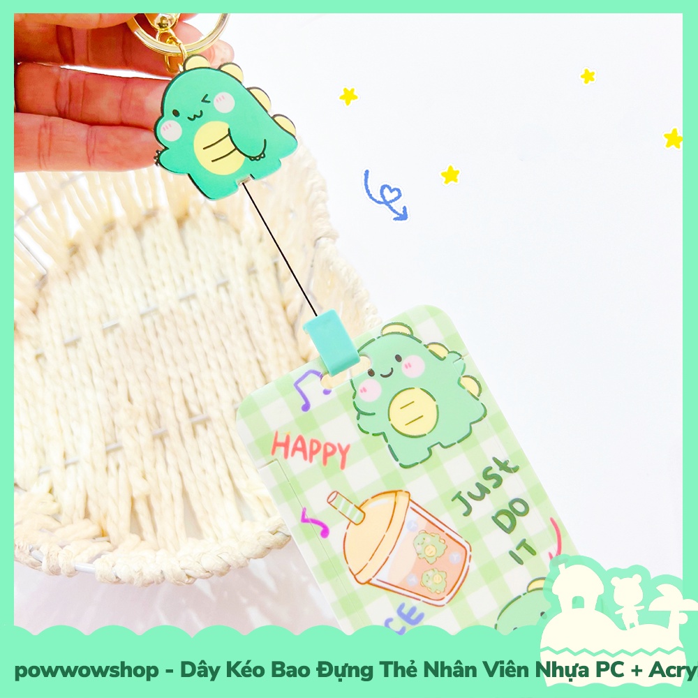 [Sẵn VN - Hỏa Tốc] Dây Kéo Bao Đựng Thẻ Nhân Viên Nhựa PC + Acrylic Mẫu Nhân Vật Hoạt Hình Dinosaur &amp; Milk Tea