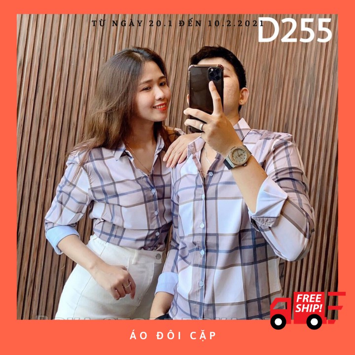 Áo Sơ Mi ADOKA STORE Đôi Nam Nữ Caro Xanh Chuyên Cặp Đôi Couple - D255