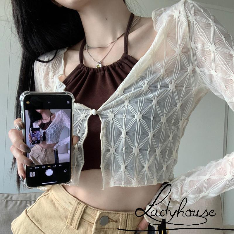 Áo Croptop Tay Dài Màu Trơn Cài Nút Thời Trang Dành Cho Nữ