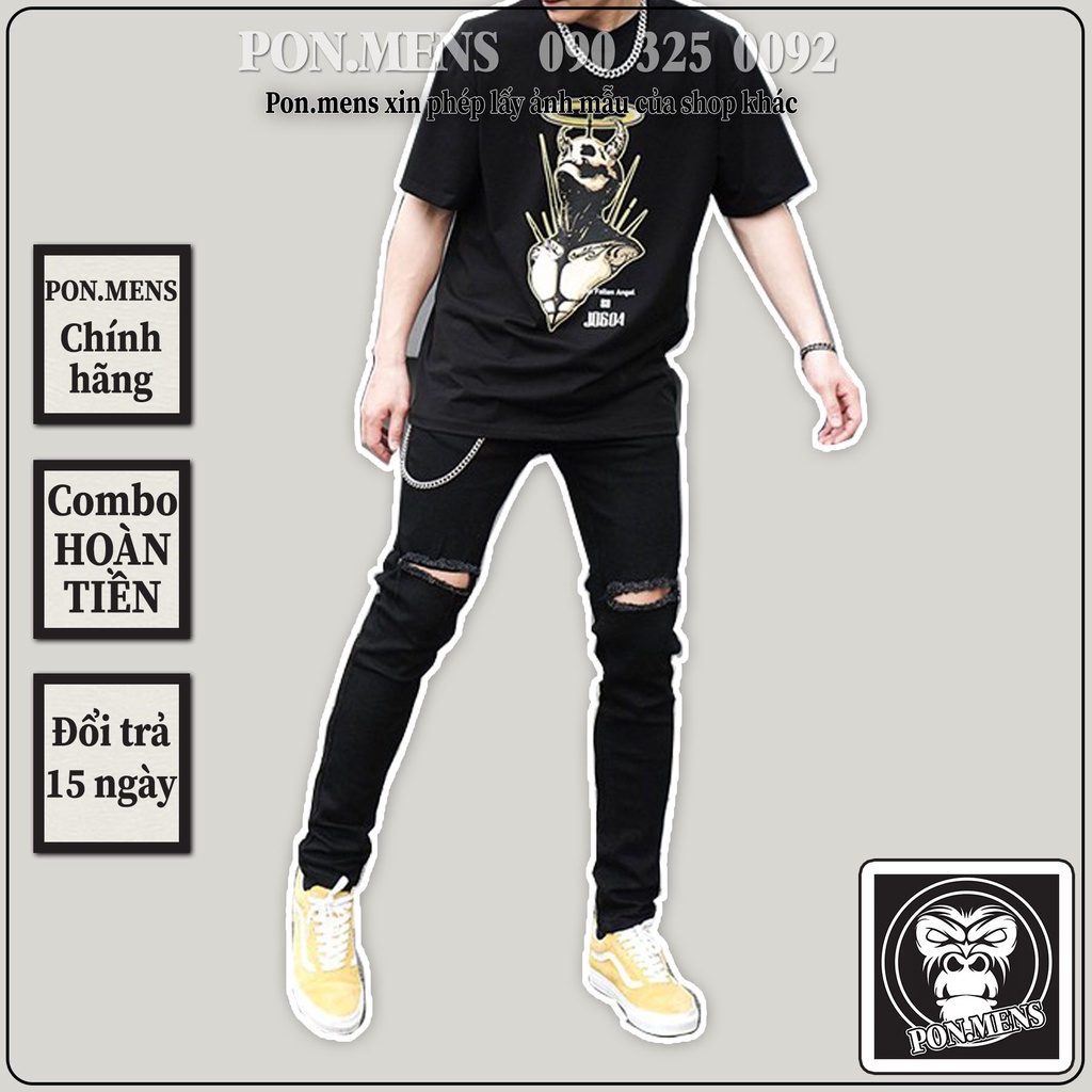 Quần jean nam đen rách gối slimfit co giãn cực tốt VNXK Pon.mens