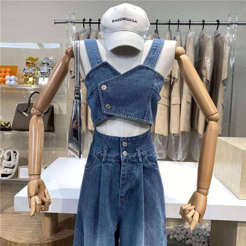 Set Áo Hai Dây Dáng Ngắn Phối Khóa Cài Bên Hông + Quần Short Lưng Cao Ống Rộng Thời Trang Ngọt Ngào Cho Nữ