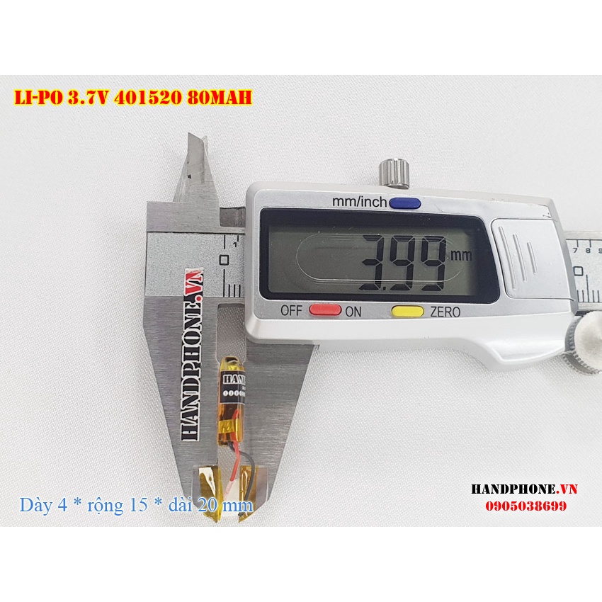 Pin sạc Li-Po 3.7V 80mAh 401520 (Lithium Polyme) cho Loa Bluetooth, tai nghe Bluetooth, Smartwatch, Máy Ghi Âm