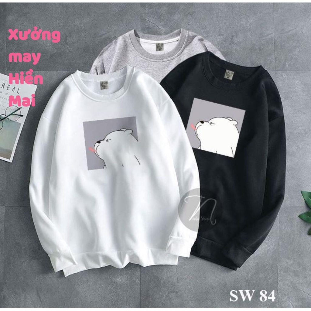 Áo sweater hình gấu lè lưỡi tay bồng áo nỉ chất nỉ ngoại dày dặn form rộng nam nữ có size