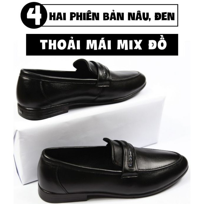 Minh Nhân - Giày Tây nam da bò lười công sở trơn đơn giản xỏ đi ô Penny Loafer kiểu đẹp D-13 màu đen