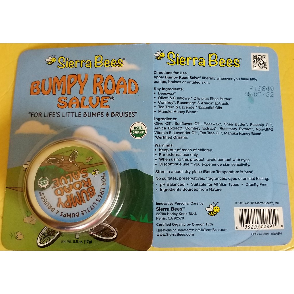 Sáp bôi hữu cơ giảm sưng ngứa cho bé muỗi đốt côn trùng cắn Hàng-Mỹ SIERRA-BEES Organic-Bumpy-Road-Salve