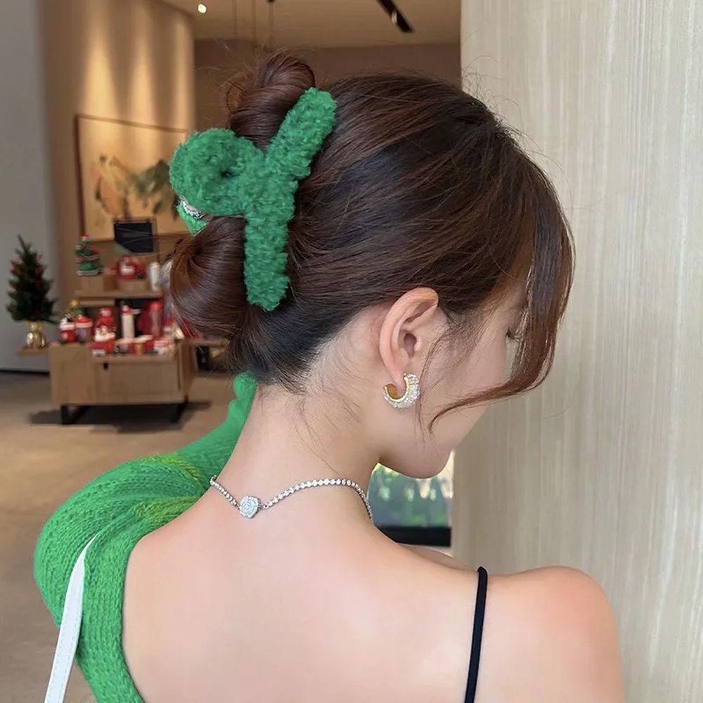 NICKOLAS Kẹp Tóc Lông Nhung Dày Màu Xanh Lá Kiểu Hàn Quốc Dễ Thương Xinh Xắn