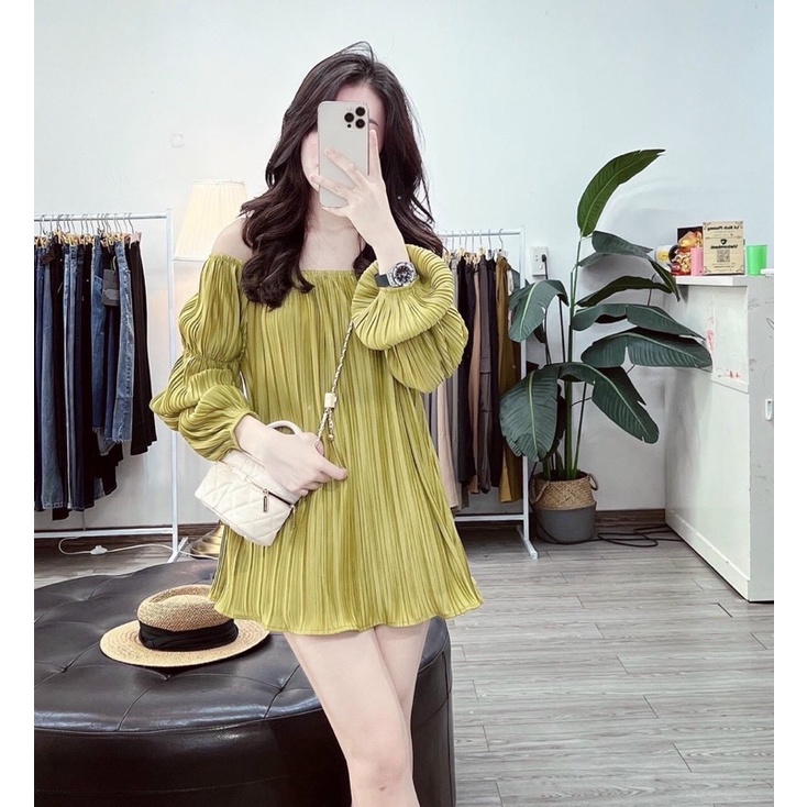 Áo lụa trễ vai dập ly _ Hàng loại 1