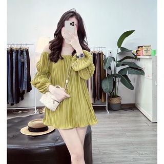 Áo lụa trễ vai dập ly _ Hàng loại 1