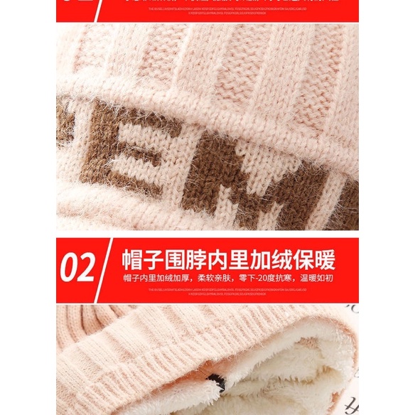 mũ len lót nỉ  dày kèm khăn che mặt siêu dày ấm_ mũ chống nắng thời trang