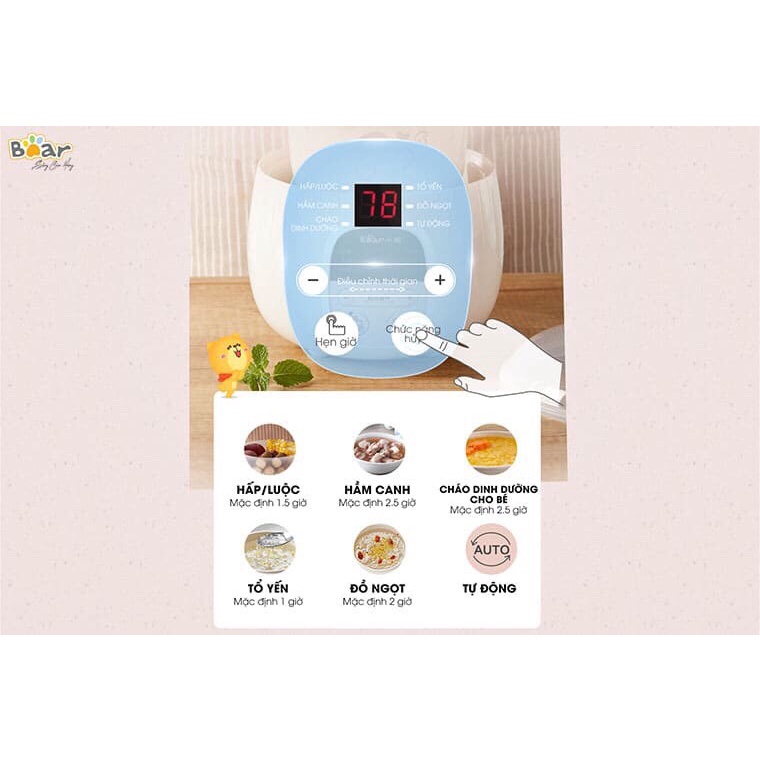 Nồi Nấu Chậm 0,8L và 1,6L Bear Chính Hãng, Nấu Cháo, Hầm, Hấp, Chưng Yến Bản Quốc Te 18 Tháng