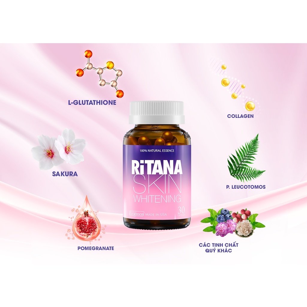 [CHÍNH HÃNG - ĐỦ TEM] Viên uống trắng da RITANA trắng hồng đẹp da, da căng sáng mịn, mờ sạm nám, thâm mụn, chống nắng