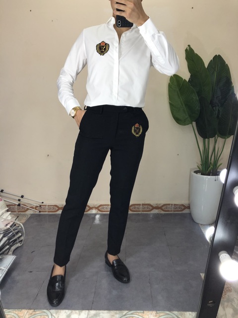 Quần Âu - Sơ MI Quần Tây Đen Thêu Họa Tiết, Sơ Mi Họa Tết Dáng Ôm Ống Côn Vải Chống Nhăn Set Mới 2020 | BigBuy360 - bigbuy360.vn