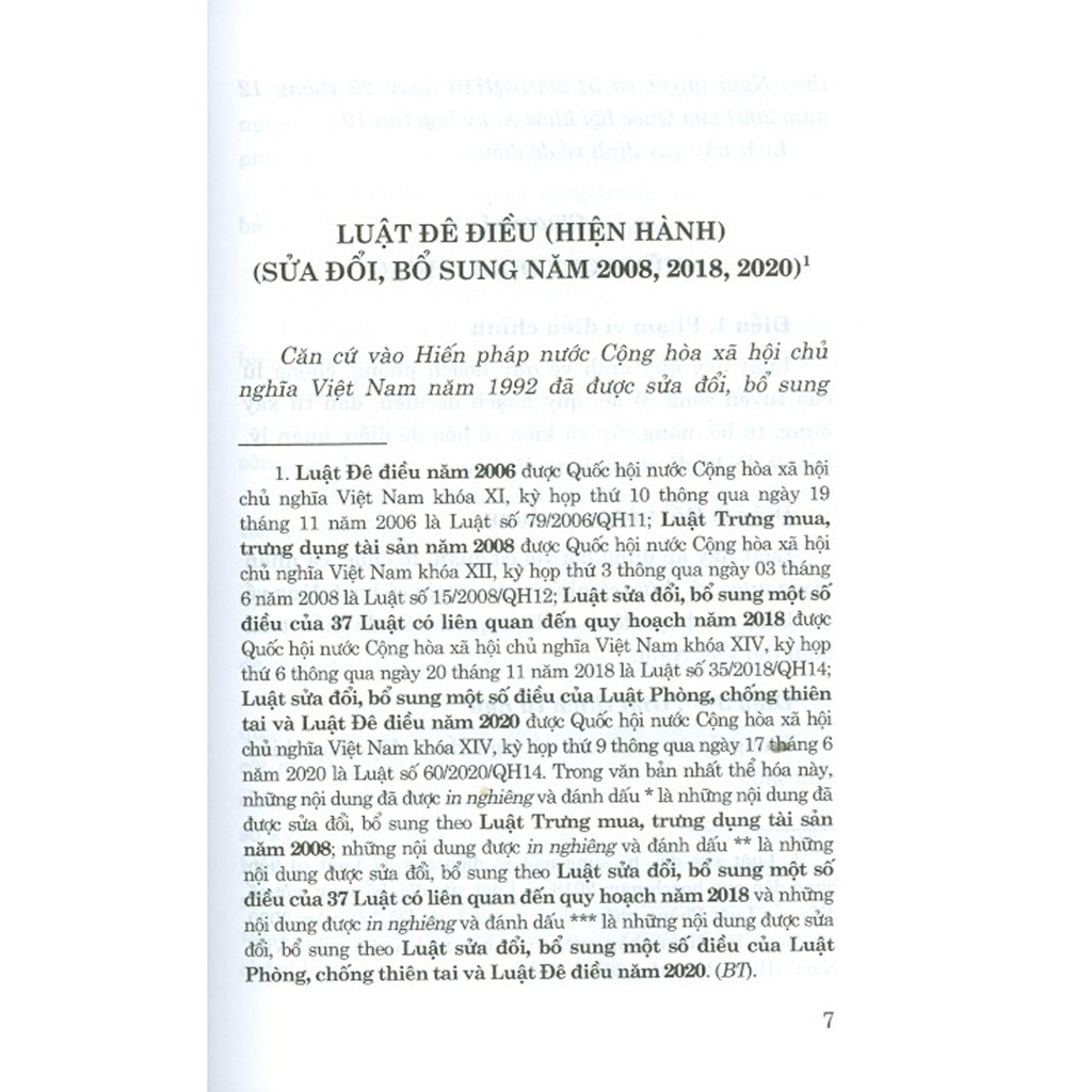 Sách - Luật Đê Điều (Hiện hành) (Sửa đổi, bổ sung năm 2008, 2018, 2020)