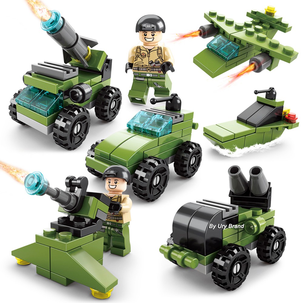 Bộ đồ chơi lego lắp ráp xe tăng và người lính quân đội 6 trong 1