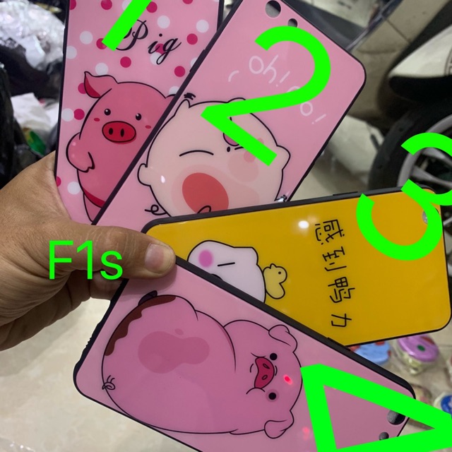 Ốp lưng oppo F1s heo mặt kính dễ thương