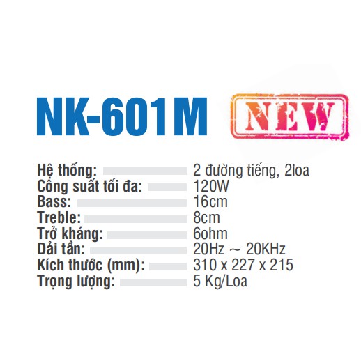 Loa treo NIKOCHI NK-601M - Công suất tối đa 120W, Hệ thống 2 đường tiếng, 2 loa