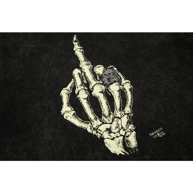 Áo Thun Cotton Tay Ngắn Cổ Tròn In Hình Xương Bàn Tay Độc Đáo Cho Nam Và Nữ