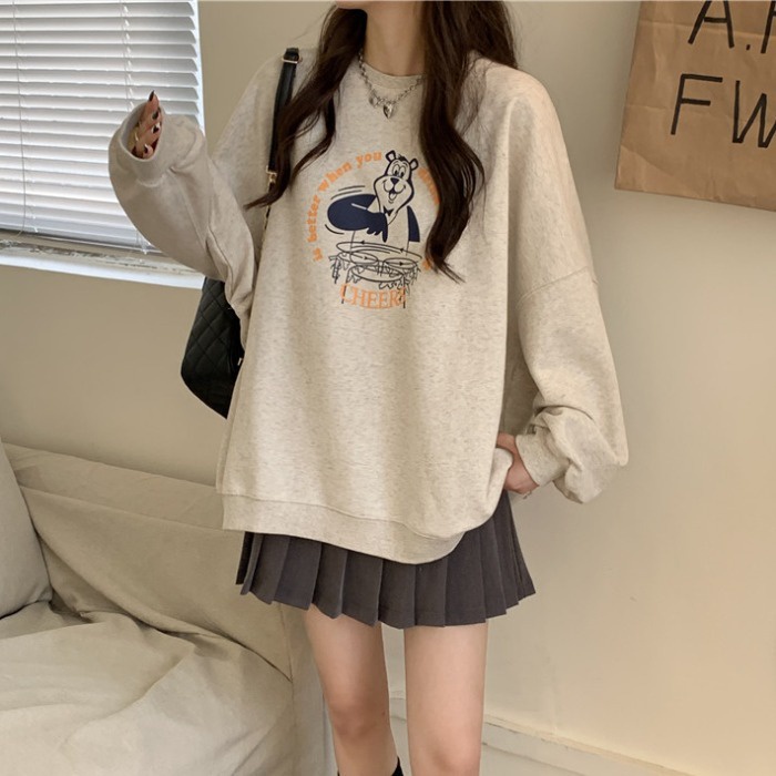 Áo nỉ dài tay dáng rộng in hình thời trang hàn quốc dễ phối đồ