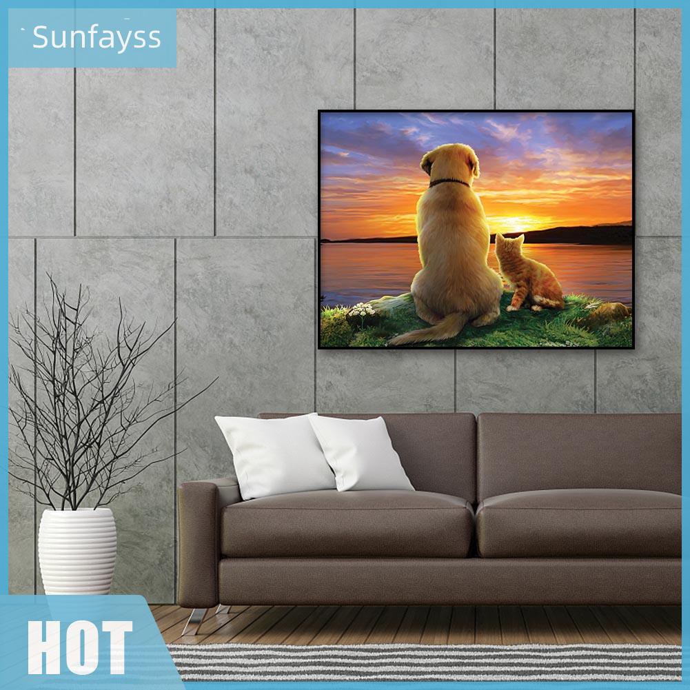 Bộ Tranh Đính Đá 5d Tự Làm Hình Chú Chó Mèo Đáng Yêu