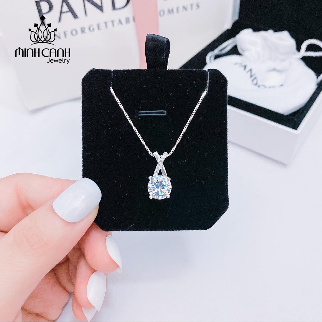 Dây Chuyền Bạc Minh Canh Jewelry Chữ X Đính Đá Dưới