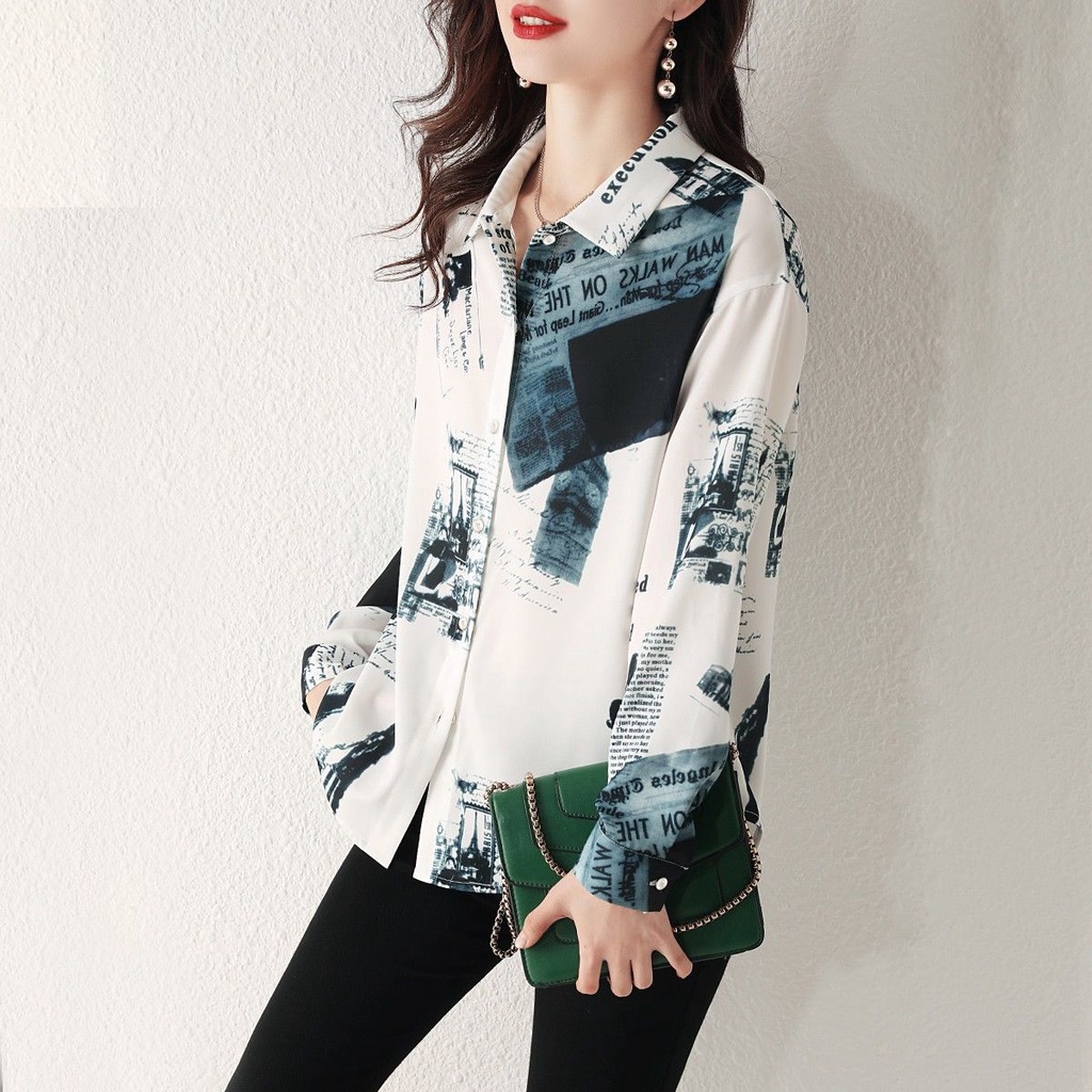 Áo Sơ Mi chiffon Tay Dài Dáng Rộng 2023 Màu Tương Phản Thời Trang Mùa Xuân Cho Nữ