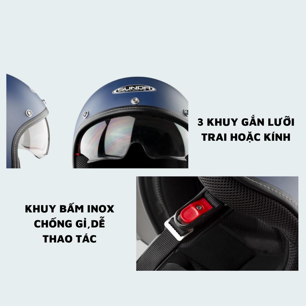 Mũ bảo hiểm 3/4 Sunda 388 kính âm màu đen,nón bảo hiểm 3 4 có kính chắn gió,tặng kèm lưỡi trai,lót tháo rời vệ sinh