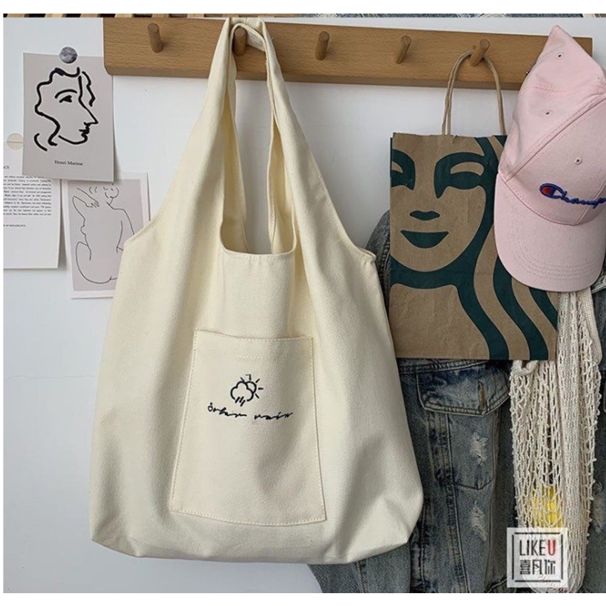 Túi tote vải bố đựng đồ canvas đeo chéo Hazin phong cách Hàn Quốc,tote thời trang đeo chéo,vải canvas loại tốt HZ 47