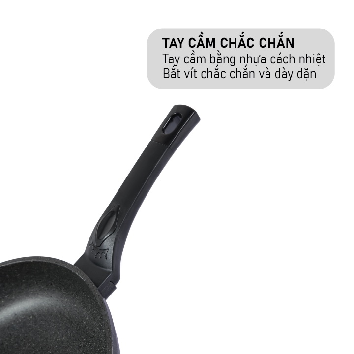 Chảo đá từ chống dính SUPOMart 30cm, Chảo từ chống dính vân đá 5 lớp nguyên khối dày dặn