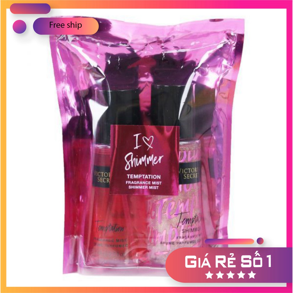 Set 2 Xịt thơm body Victoria’s Secret I Love Shimmer Gift Set - Xịt Body Victoria Secret Bản Đặc Biệt Có Nhũ Óng Ánh | Thế Giới Skin Care