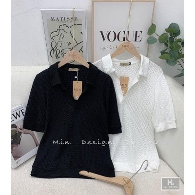 Áo kiểu nữ tổ ong cổ bẻ viền gấu hàng đẹp