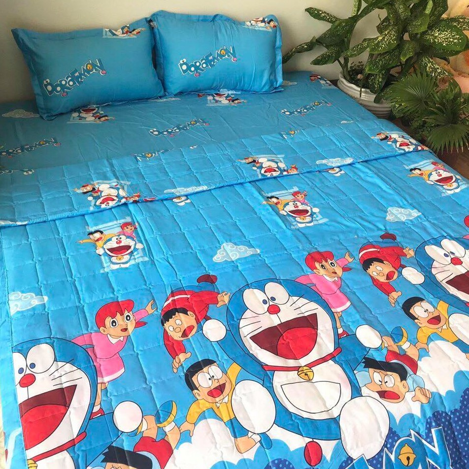 Sét Chăn Ga Gối 5 Món Cotton Poly Mẫu Doremon